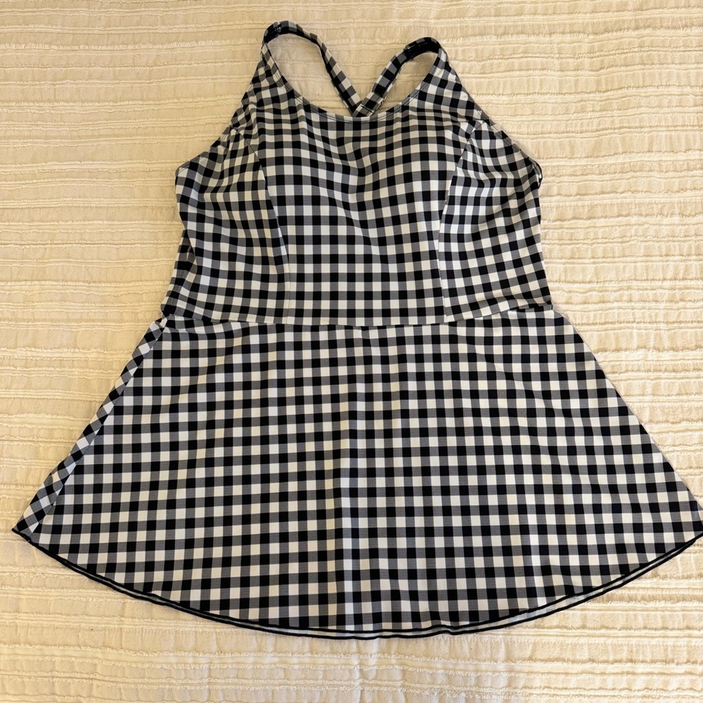 Isaac Mizrahi Bridgehampton Gingham Swim Dress Black White Tummy Control 18W